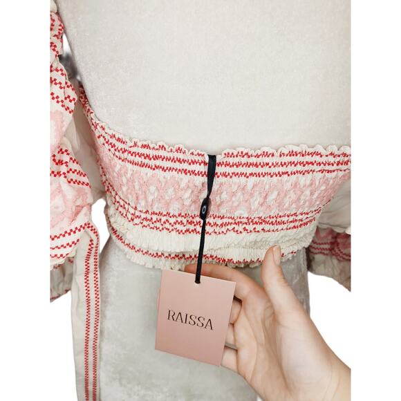 NWT Raissa Embroidered Ruffle Puff Sleeve Crop Top $275 Large - Picture 7 of 8